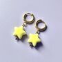 Ceramic Yellow Star Earrings With 18ct Gold Plated Huggie Hoops, thumbnail 3 of 5