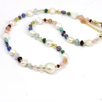 Multi Coloured Gemstone And Pearl Beaded Necklace, 8 of 12