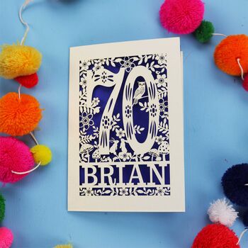 Personalised 70th Birthday Card Papercut Woodland Design, 9 of 10