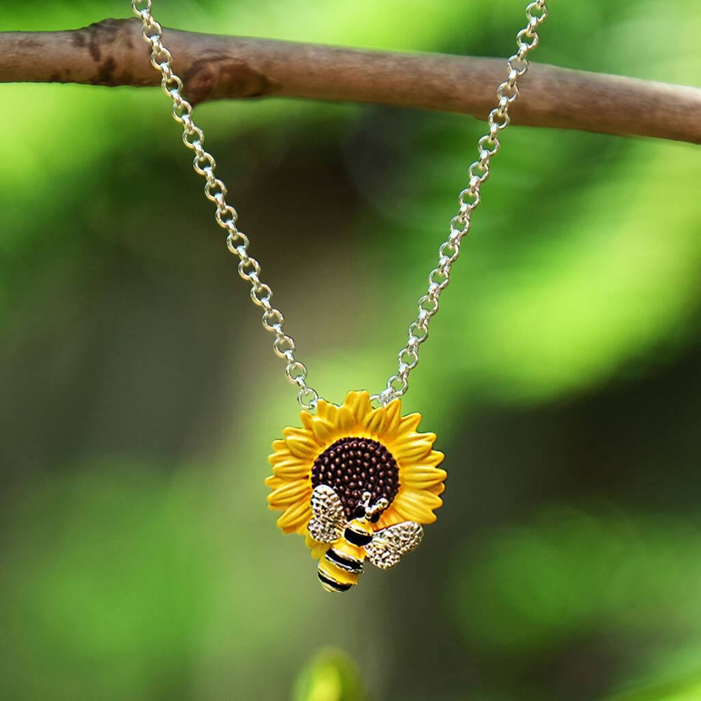 Sunflower And Bee Yellow Flower Necklace, 1 of 4