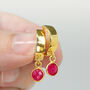 Real Ruby Huggie Earrings In Gold Or Silver, thumbnail 9 of 12