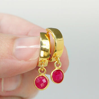 Real Ruby Huggie Earrings In Gold Or Silver, 9 of 12