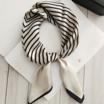 Blue Coloured Striped Silk Imitation Square Scarves, 2 of 7