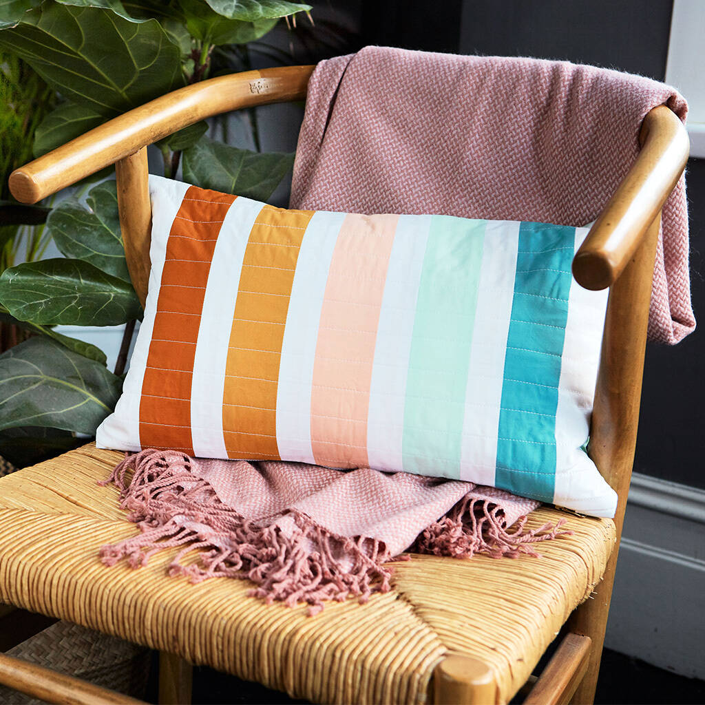 pastel rainbow striped handmade quilted cushion cover by kindred quilting co
