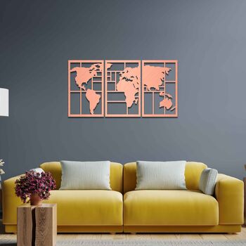 World Map Plywood Wall Art, Three Piece Indoor Decor For Home Or Office, 5 of 11