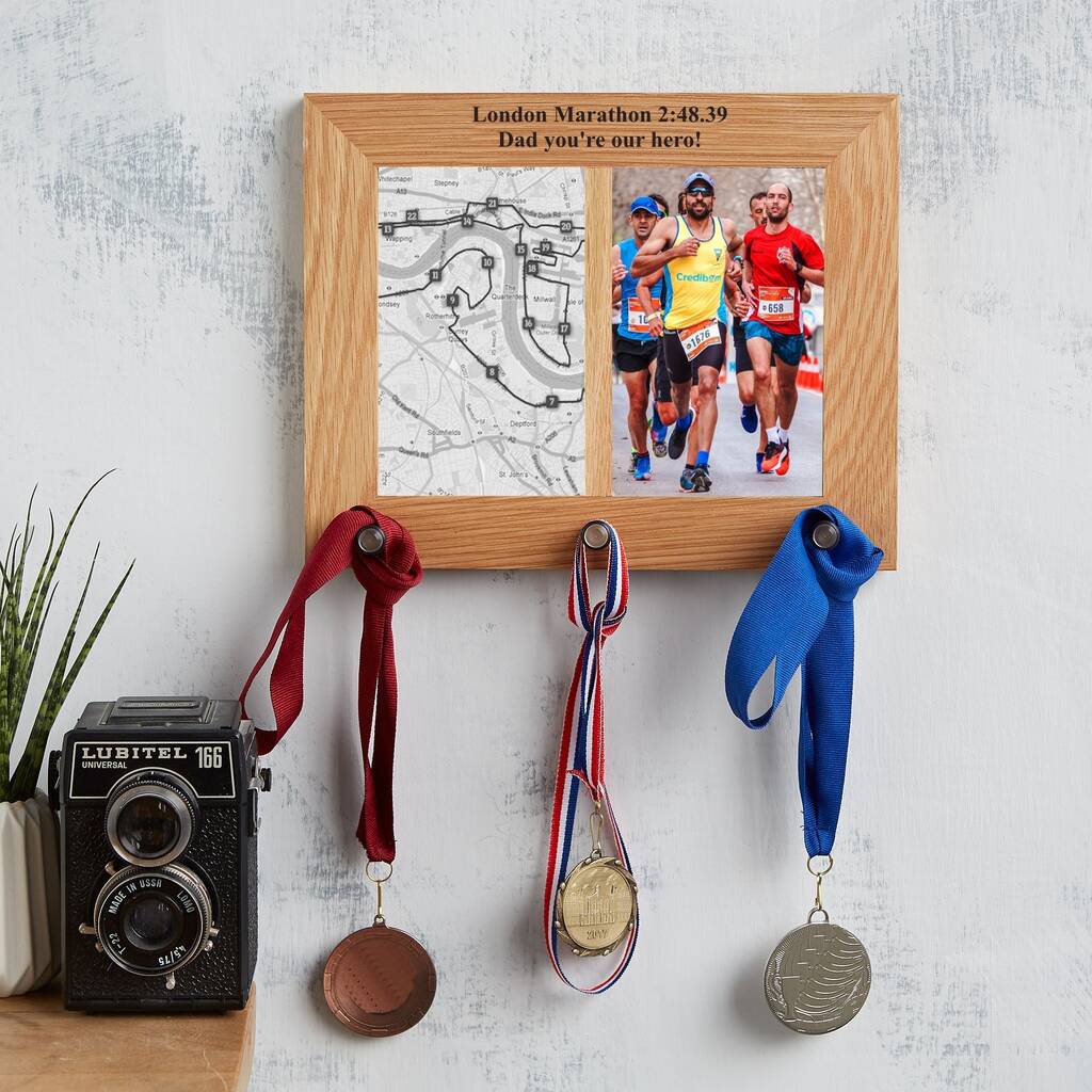 Personalised Oak Photo Frame And Medal Hanger, 1 of 5