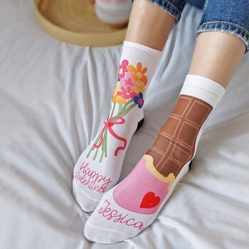 Chocolate And Flowers Personalised Socks, 3 of 3