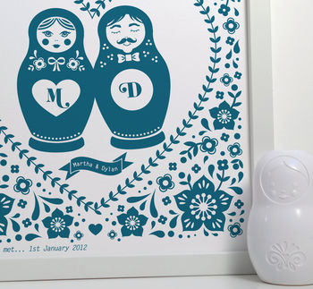 Framed Russian Doll Couple Personalised Print, 5 of 6