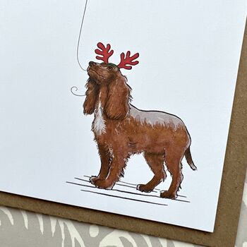 Working Cocker Spaniel Christmas Card Reindog Design, 4 of 4