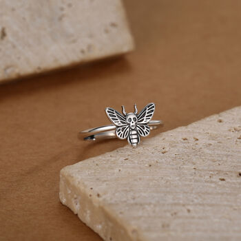 Sterling Silver Death’s Head Hawk Moth Ring, 2 of 12