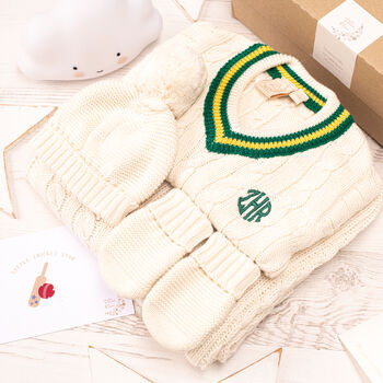 Luxury Cotton Knitted Baby Cricket Gift Set, 7 of 11