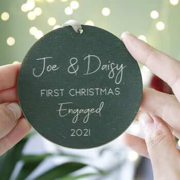 First Christmas Engaged Wooden Tree Decoration, 6 of 9