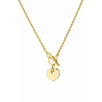 Yellow Gold Rope Chain T Bar Heart Necklace, 3 of 6