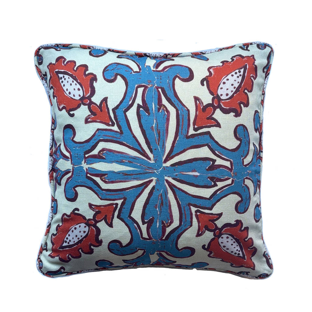 Moroccan Tile Print Linen Cushion Cover, 1 of 4
