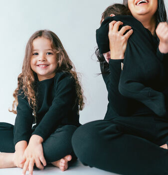 Black Matching Children's Pyjamas | Ribbed Loungewear, 3 of 6