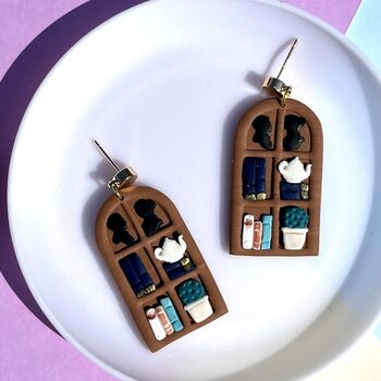 Genre Bookcase Dangle Polymer Clay Earrings, 2 of 5