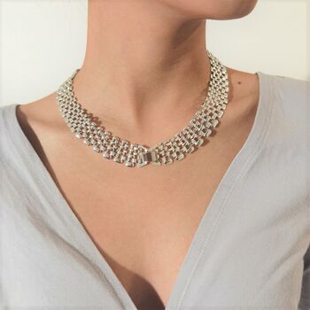 Silver Plated Mesh Chain Statement Necklace, 6 of 7