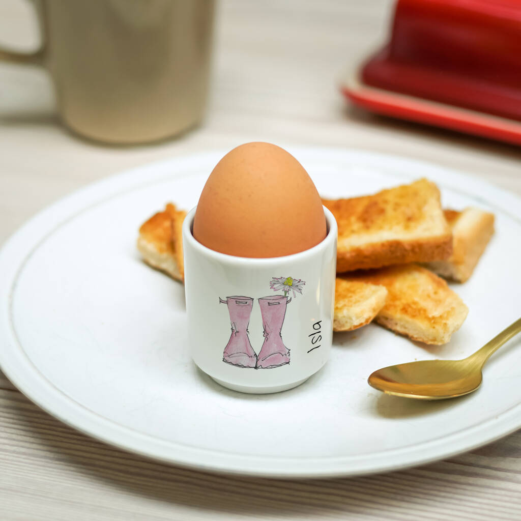 Personalised Welly Boot Ceramic Egg Cup, 1 of 5
