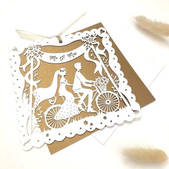 Bicycle Made For Two Laser Cut Wedding Card, 3 of 6