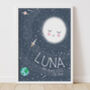 Personalised New Baby Moon And Stars Space Print, thumbnail 1 of 6