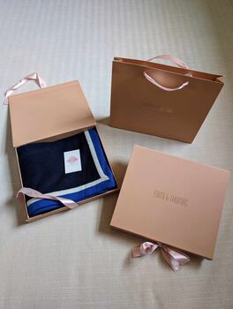Navy 100% Cashmere Travel Wrap Shawl Gift Boxed, 3 of 5