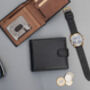 Personalised Mens Black And Tan Leather Wallet Rfid, thumbnail 9 of 10