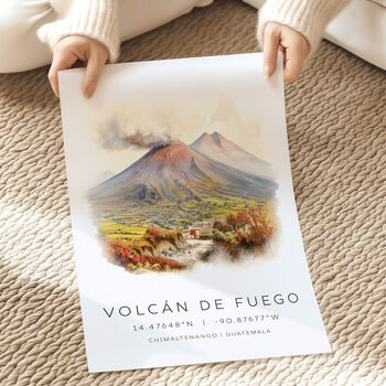 Guatemala Travel Poster Of Volcan De Fuego, 3 of 7