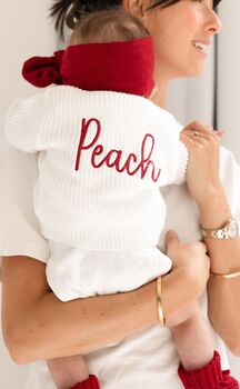 Christmas Embroidered Personalised Name New Baby Knitted Cardigan, 2 of 10