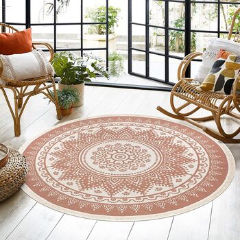 Coffee Colour Printed Cotton Round Rug, 2 of 7