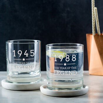 Personalised Engraved Year Of The Legend Mens Whiskey Glass, 3 of 5