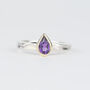 Teardrop Gold And Silver Amethyst February Birthstone Ring, thumbnail 1 of 8