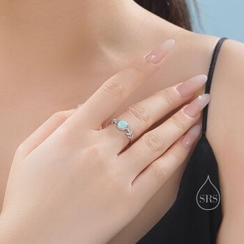 Aqua Green Opal Olive Leaf Ring In Sterling Silver, 4 of 11