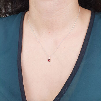 Mini Garnet Charm January Birthstone Silver Necklace, 4 of 4