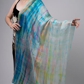100% Mulberry Silk Scarf – Light Green And Rainbow In Gift Box, 5 of 8