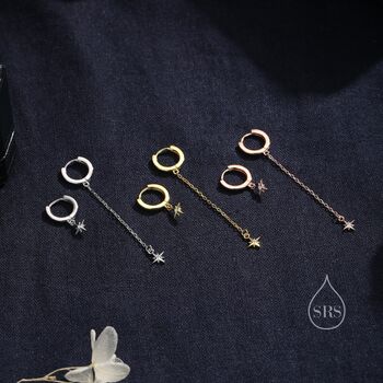 Asymmetric Tiny Cz Starburst Huggie Hoops In Sterling Silver, 2 of 12