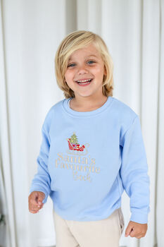 Christmas 'Santa's Favourite' Embroidered Personalised Sweatshirt Jumper With Sleigh Motif, 4 of 6