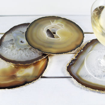 Natural Gold Plated Agate Coasters Set Of Two, 2 of 3