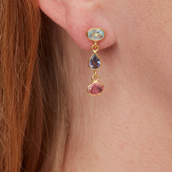 Multicoloured Tourmaline Gold Plated Silver Studs, 5 of 9