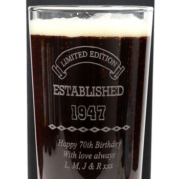 Personalised Pint Glass And Six Bottles Of Hawkstone Beer Gift Set Established Birthday Design, 2 of 3