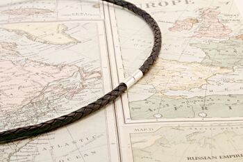 Mens Braided Leather Necklace Sterling Silver Twist Clasp, 2 of 9