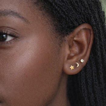 Gold Plated Sterling Silver Mismatched Moon And Star Stud Earrings – 5mm, 5 of 6