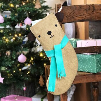 Bear Handmade Felt Dress Up Christmas Stocking, 9 of 12