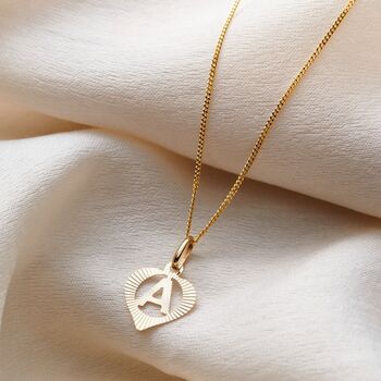 Deco 9ct Gold Heart Initial Charm Necklace, 2 of 3