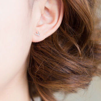 Sterling Silver Simple Chevron Stud Earrings, 2 of 5