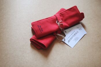 Handloom Cotton Artist Roll | Eco Friendly Art Supply Organiser For Kids | Ruby Red, Empty, 3 of 4