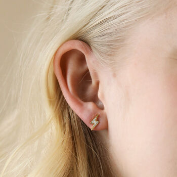 Crystal Lightning Bolt Stud Earrings In Gold Plating, 4 of 6