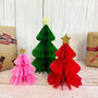 Christmas Honeycomb Tree Decorations Green, Red And Pink Set Of Three, thumbnail 1 of 4