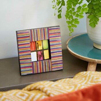 Dhari Multicoloured Stripe Papri Wood 3x3 Photo Frame, 2 of 9