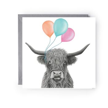 Floating Highland Coo Balloon Card, 3 of 6