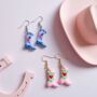 Handmade Glass Pink Or Purple Cowboy Boot Earrings, thumbnail 1 of 5
